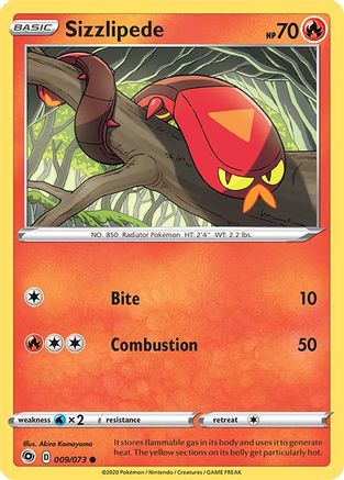 Image of Sizzlipede 009/73  - Reverse Holofoil Champions Path - Common