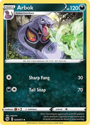 Image of Arbok 034/73  - Reverse Holofoil Champions Path - Uncommon