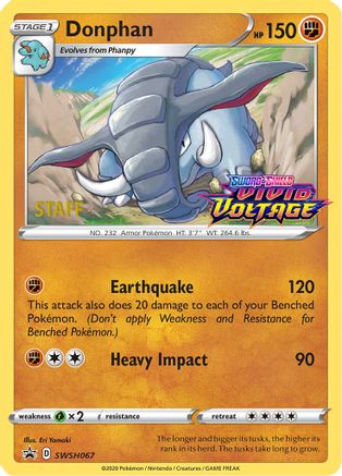 Image of Donphan (Prerelease) [Staff] SWSH067  - Holofoil SWSH Sword & Shield Promo Cards - Promo