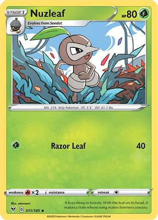 Image of Nuzleaf 011/185  SWSH04 Vivid Voltage - Uncommon