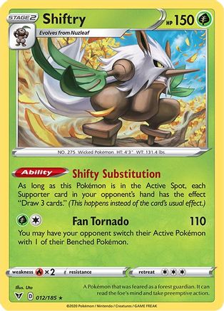 Image of Shiftry 012/185  - Reverse Holofoil SWSH04 Vivid Voltage - Rare