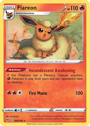 Image of Flareon 026/185  - Reverse Holofoil SWSH04 Vivid Voltage - Rare