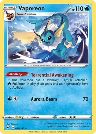 Image of Vaporeon 030/185  - Reverse Holofoil SWSH04 Vivid Voltage - Rare