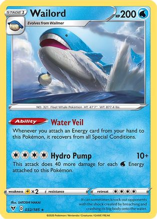 Image of Wailord 032/185  - Reverse Holofoil SWSH04 Vivid Voltage - Holo Rare