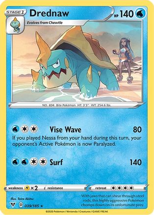 Image of Drednaw 039/185  - Reverse Holofoil SWSH04 Vivid Voltage - Rare