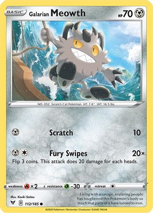 Image of Galarian Meowth 112/185  - Reverse Holofoil SWSH04 Vivid Voltage - Common