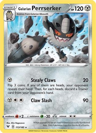 Image of Galarian Perrserker 113/185  - Reverse Holofoil SWSH04 Vivid Voltage - Rare