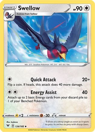 Image of Swellow 134/185  SWSH04 Vivid Voltage - Uncommon