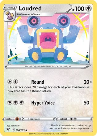 Image of Loudred 136/185  - Reverse Holofoil SWSH04 Vivid Voltage - Uncommon
