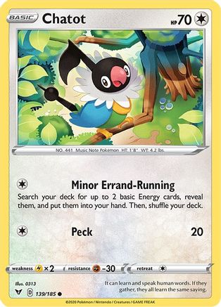 Image of Chatot 139/185  - Reverse Holofoil SWSH04 Vivid Voltage - Common