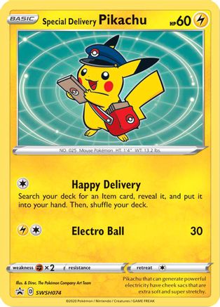 Image of Special Delivery Pikachu SWSH074  - Holofoil SWSH Sword & Shield Promo Cards - Promo