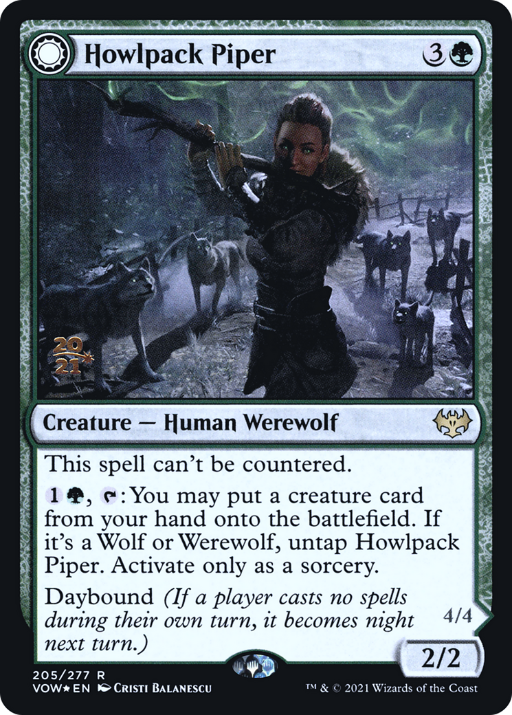 Image of Howlpack Piper (PRE-205) - Innistrad: Crimson Vow Promos: (Double Faced Transform) Foil