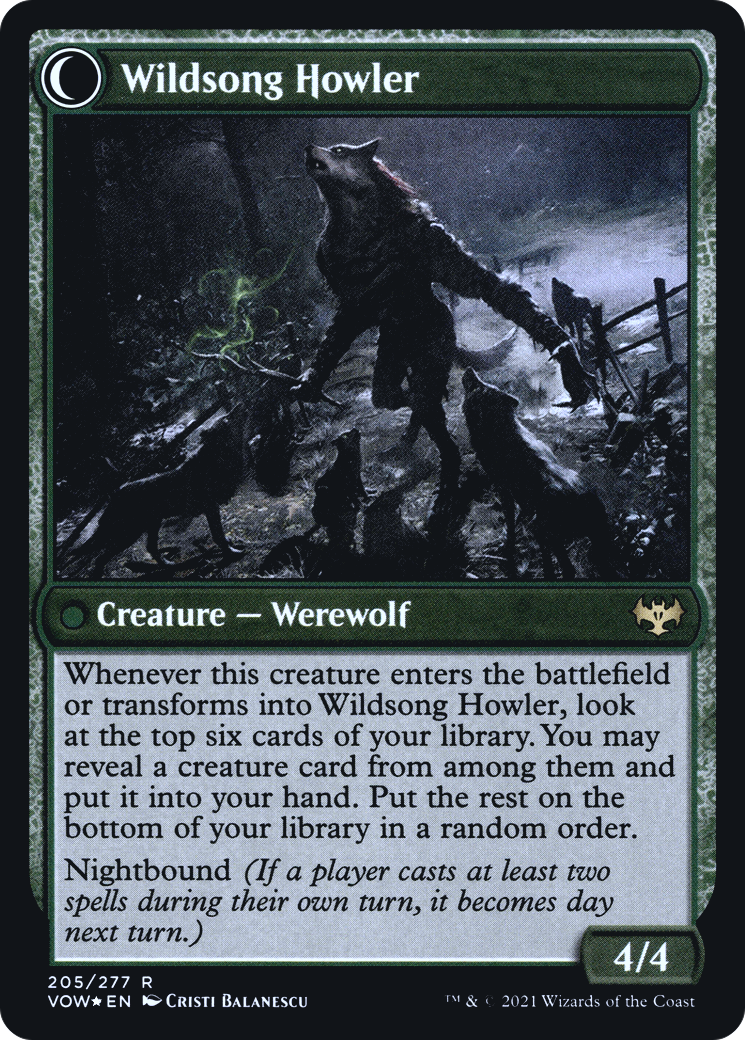 Image of Howlpack Piper (PRE-205) - Innistrad: Crimson Vow Promos: (Double Faced Transform) Foil