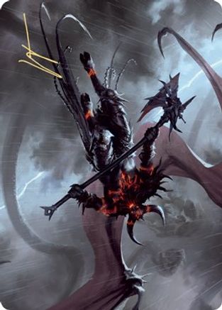 Image of Burning-Rune Demon Art Card (Gold-Stamped Signature) (ASKHM-020) - Art Series: Kaldheim