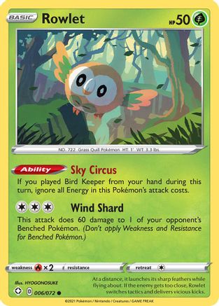 Image of Rowlet 006/072  - Reverse Holofoil Shining Fates - Common