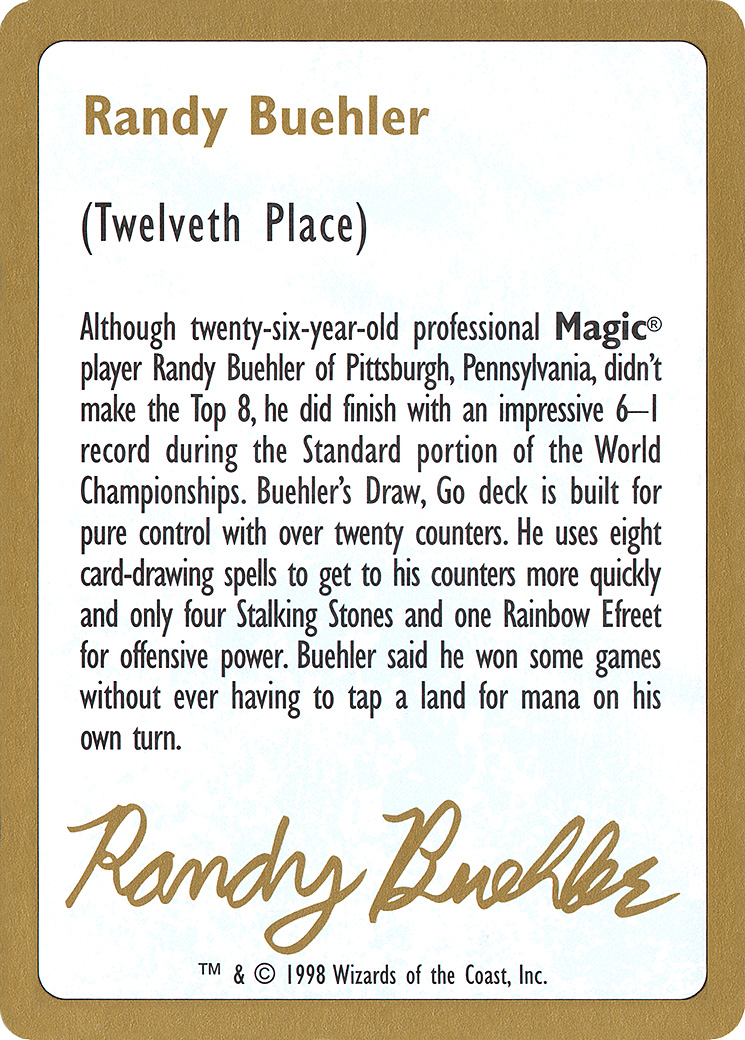 Image of 1998 Randy Buehler Biography Card (WCD-) - World Championship Decks 1998