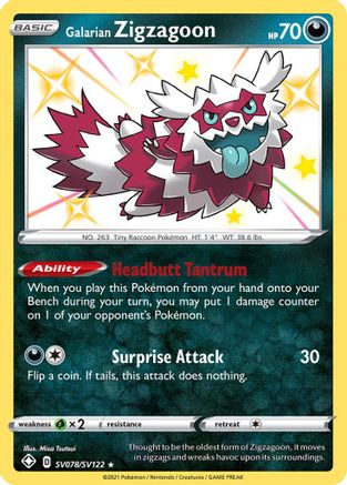Image of Galarian Zigzagoon SV078/SV122  - Holofoil Shining Fates Shiny Vault - Shiny Holo Rare