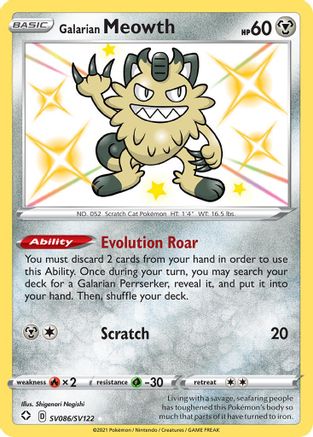 Image of Galarian Meowth SV086/SV122  - Holofoil Shining Fates Shiny Vault - Shiny Holo Rare