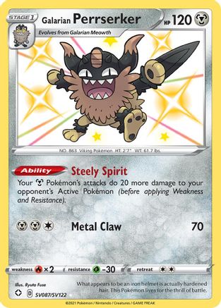 Image of Galarian Perrserker SV087/SV122  - Holofoil Shining Fates Shiny Vault - Shiny Holo Rare