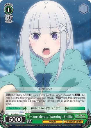 Image of Considerate Warning, Emilia (Parallel Foil) (RZ/SE35-E33 C) - Re:ZERO: The Frozen Bond