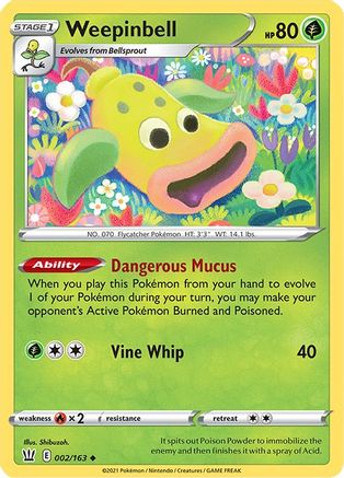 Image of Weepinbell 002/163  - Reverse Holofoil SWSH05 Battle Styles - Uncommon