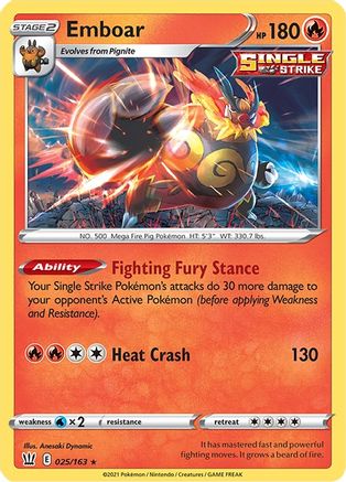 Image of Emboar 025/163  - Holofoil SWSH05 Battle Styles - Holo Rare