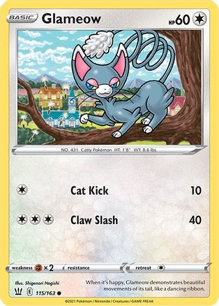 Image of Glameow 115/163  - Reverse Holofoil SWSH05 Battle Styles - Common