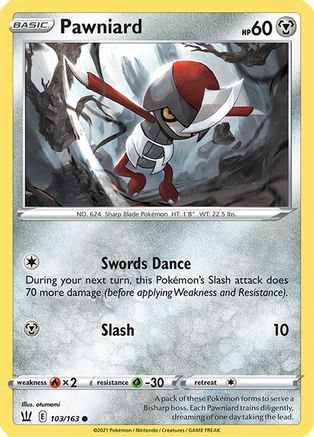 Image of Pawniard 103/163  - Reverse Holofoil SWSH05 Battle Styles - Common
