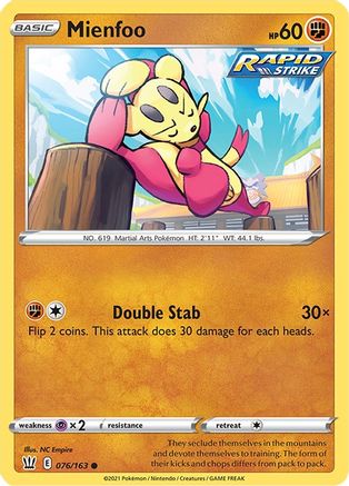 Image of Mienfoo 076/163  - Reverse Holofoil SWSH05 Battle Styles - Common