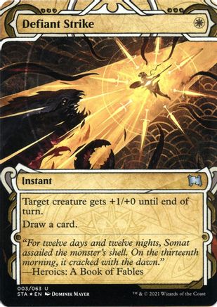 Image of Defiant Strike (Foil Etched) (STA-003) - Strixhaven Mystical Archive (Borderless) Foil