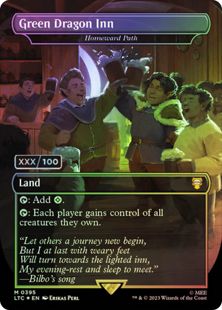 Image of Green Dragon Inn - Homeward Path (Serial Numbered) (LTC-395) - Tales of Middle-earth Commander / Green Dragon Inn (Borderless) Foil