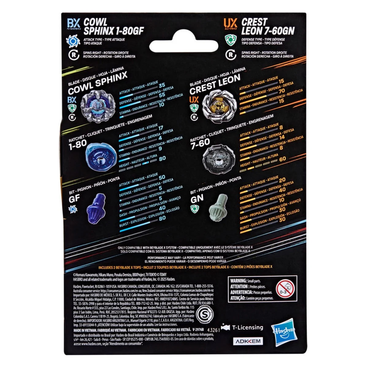 Beyblade X Cowl Sphinx 1-80GF BX & Crest Leon 7-60GN UX Dual Pack Set