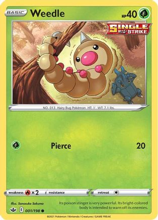 Image of Weedle 001/198  - Reverse Holofoil SWSH06 Chilling Reign - Common