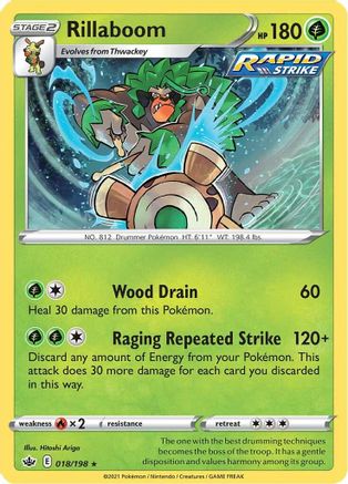 Image of Rillaboom 018/198  - Reverse Holofoil SWSH06 Chilling Reign - Holo Rare