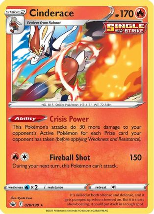 Image of Cinderace 028/198  - Holofoil SWSH06 Chilling Reign - Holo Rare