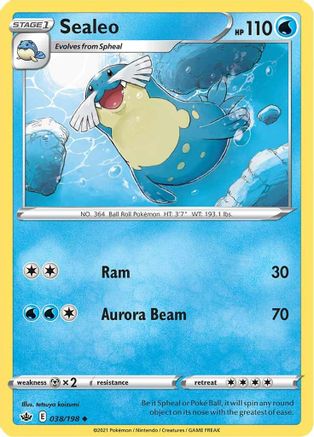 Image of Sealeo 038/198  - Reverse Holofoil SWSH06 Chilling Reign - Uncommon