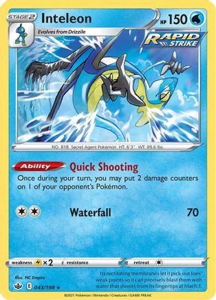 Image of Inteleon 043/198  - Reverse Holofoil SWSH06 Chilling Reign - Holo Rare