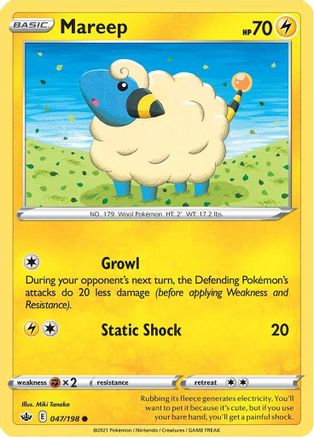 Image of Mareep 047/198  - Reverse Holofoil SWSH06 Chilling Reign - Common