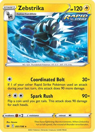 Image of Zebstrika 051/198  - Reverse Holofoil SWSH06 Chilling Reign - Rare