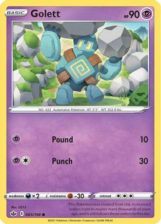 Image of Golett 065/198  - Reverse Holofoil SWSH06 Chilling Reign - Common