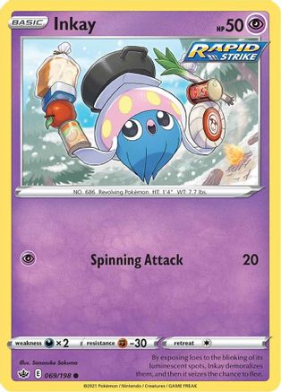 Image of Inkay 069/198  - Reverse Holofoil SWSH06 Chilling Reign - Common