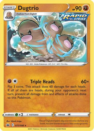 Image of Dugtrio 077/198  - Reverse Holofoil SWSH06 Chilling Reign - Rare