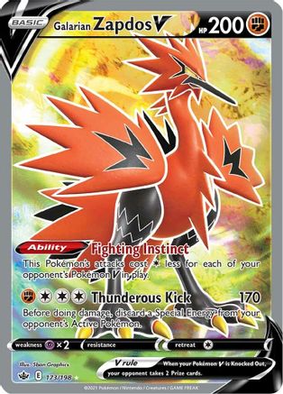 Image of Galarian Zapdos V (Full Art) 173/198  - Holofoil SWSH06 Chilling Reign - Ultra Rare