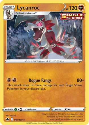 Image of Lycanroc 087/198  - Holofoil SWSH06 Chilling Reign - Holo Rare