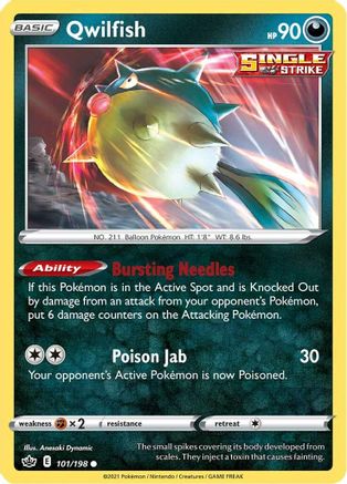 Image of Qwilfish 101/198  - Reverse Holofoil SWSH06 Chilling Reign - Common