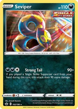 Image of Seviper 102/198  - Reverse Holofoil SWSH06 Chilling Reign - Rare