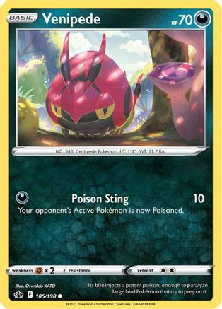 Image of Venipede 105/198  - Reverse Holofoil SWSH06 Chilling Reign - Common