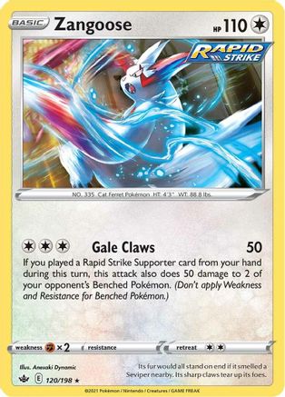Image of Zangoose 120/198  - Reverse Holofoil SWSH06 Chilling Reign - Rare