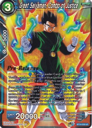 Image of Great Saiyaman, Combo of Justice (BT14-039) - Cross Spirits PreRelease Cards