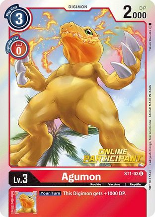 Image of Agumon - ST1-03 (2021 Championship Online Regional) [Online Participant] (ST1-03) - Starter Deck 01: Gaia Red Foil
